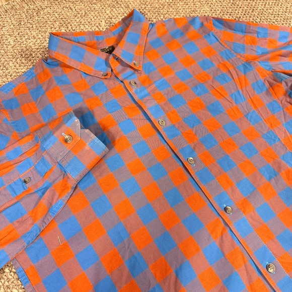 Oakley Other - Oakley Button Down Shirt Medium Orange Blue Gingham Check Long Sleeve Casual